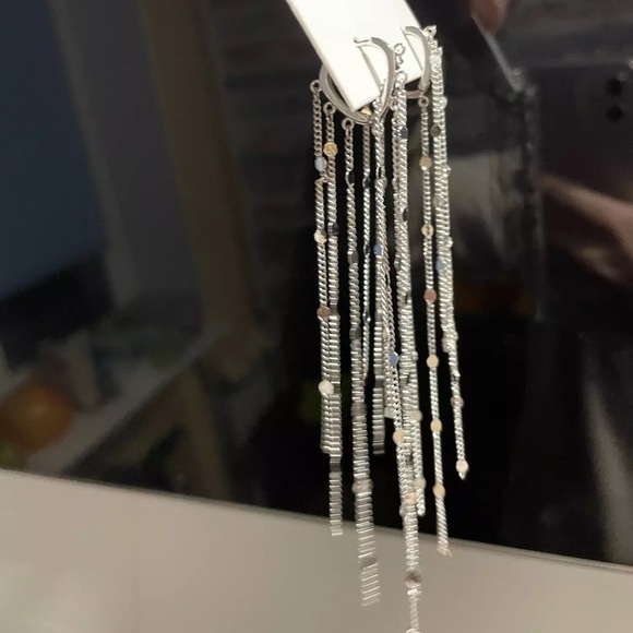 Long Tassel and Disc Dangle Silver Earrings - Picture 5 of 5